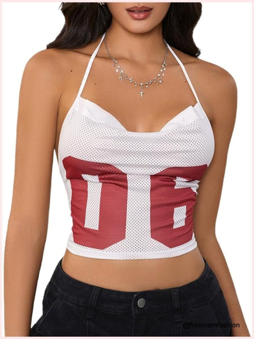 Y2K Halter Crop Top Open Back Lace Up Tank Jersey Summer